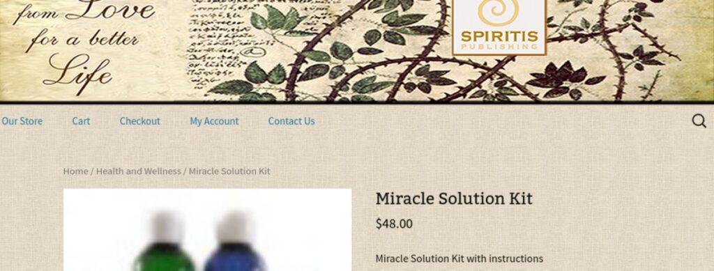 Скриншот. Фрагмент интернет-магазина Спиритис с продажей «Miracle Solution».
