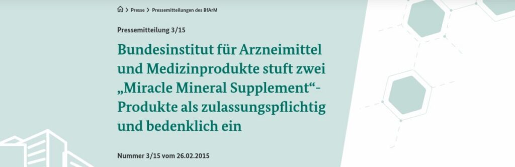 Скриншот. BfArM классифицировало два ММС-продукта как требующие разрешения и вызывающие опасения.